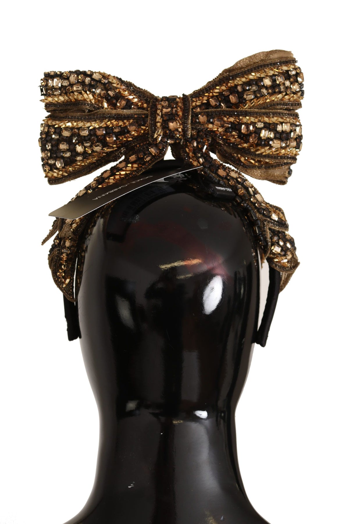 Dolce & Gabbana Gold Kristall Perlen Pailletten Seide Bogen Stirnband Diadem