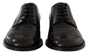 Dolce & Gabbana Schwarzes Leder Wingtip Herrenformal Derby Schuhe