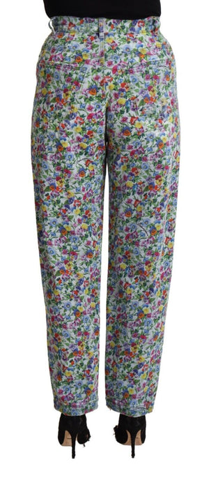 Dolce & Gabbana Blaue Denim-Jeans mit Blumenmuster und hoher Taille