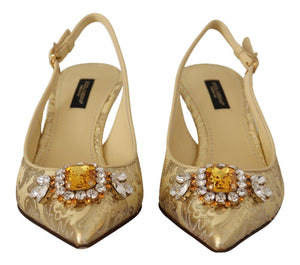 Dolce & Gabbana Gold Kristall Slingbacks Pumps Heels Schuhe
