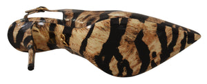 Dolce & Gabbana Braun Slingbacks Leder Tiger Schuhe