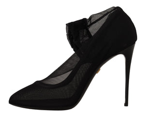 Dolce & Gabbana Schwarz Tüll Stretch Stiefel Pumps Schuhe