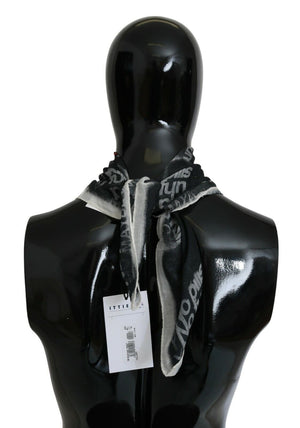 Costume National Dunkelgrauer Foulard-Schal aus Wolle mit Branding