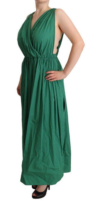 Dolce & Gabbana Grünes ärmelloses Kleid mit V-Ausschnitt aus Baumwolle