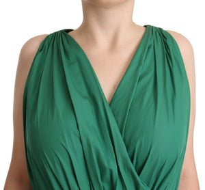 Dolce & Gabbana Grünes ärmelloses Kleid mit V-Ausschnitt aus Baumwolle