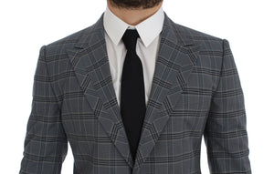 Dolce & Gabbana Blau karierte Slim Fit Blazer Jacke