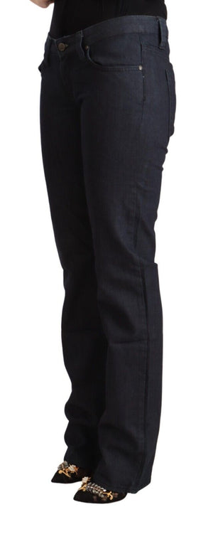 Exte Dunkelblaue Baumwoll-Stretch-Jeans mit niedriger Taille aus geradem Denim