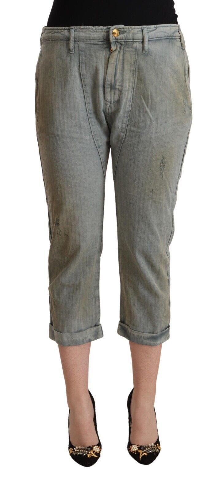 CYCLE Graue Mid Waist Skinny Cropped Pants aus 100% Baumwolle