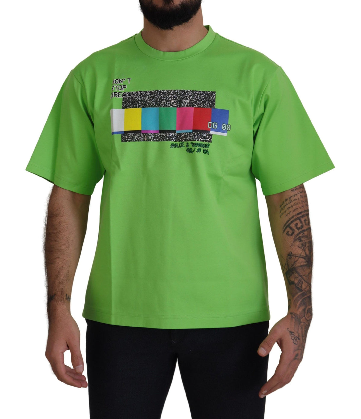 Dolce & Gabbana Grünes Baumwoll-T-Shirt DG CHANNEL Top
