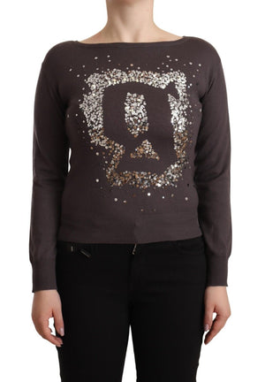 John Galliano Brauner Wollpullover mit langen Ärmeln und Pailletten