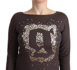 John Galliano Brauner Wollpullover mit langen Ärmeln und Pailletten