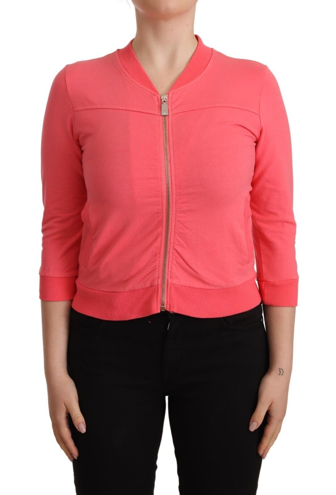 Blumarine Rosa 3/4-Ärmel Pullover mit Reißverschluss und Verzierungen