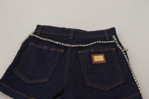Dolce & Gabbana Blaue Stretch-Denim-Hotpants mit Kristallen