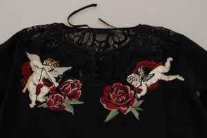 Dolce & Gabbana Schwarzer Spitzen-Strickjacke "Angel Roses"