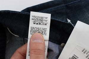 Acht Blaue Waschung Baumwolle Denim Slim Fit Jeans