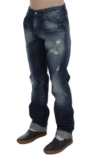 Acht Blaue Waschung Baumwolle Denim Regular Fit Jeans