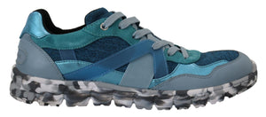 Dolce & Gabbana Blaue graue Leder Sport Low Top Turnschuhe