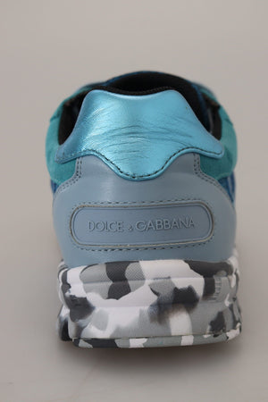 Dolce & Gabbana Blaue graue Leder Sport Low Top Turnschuhe