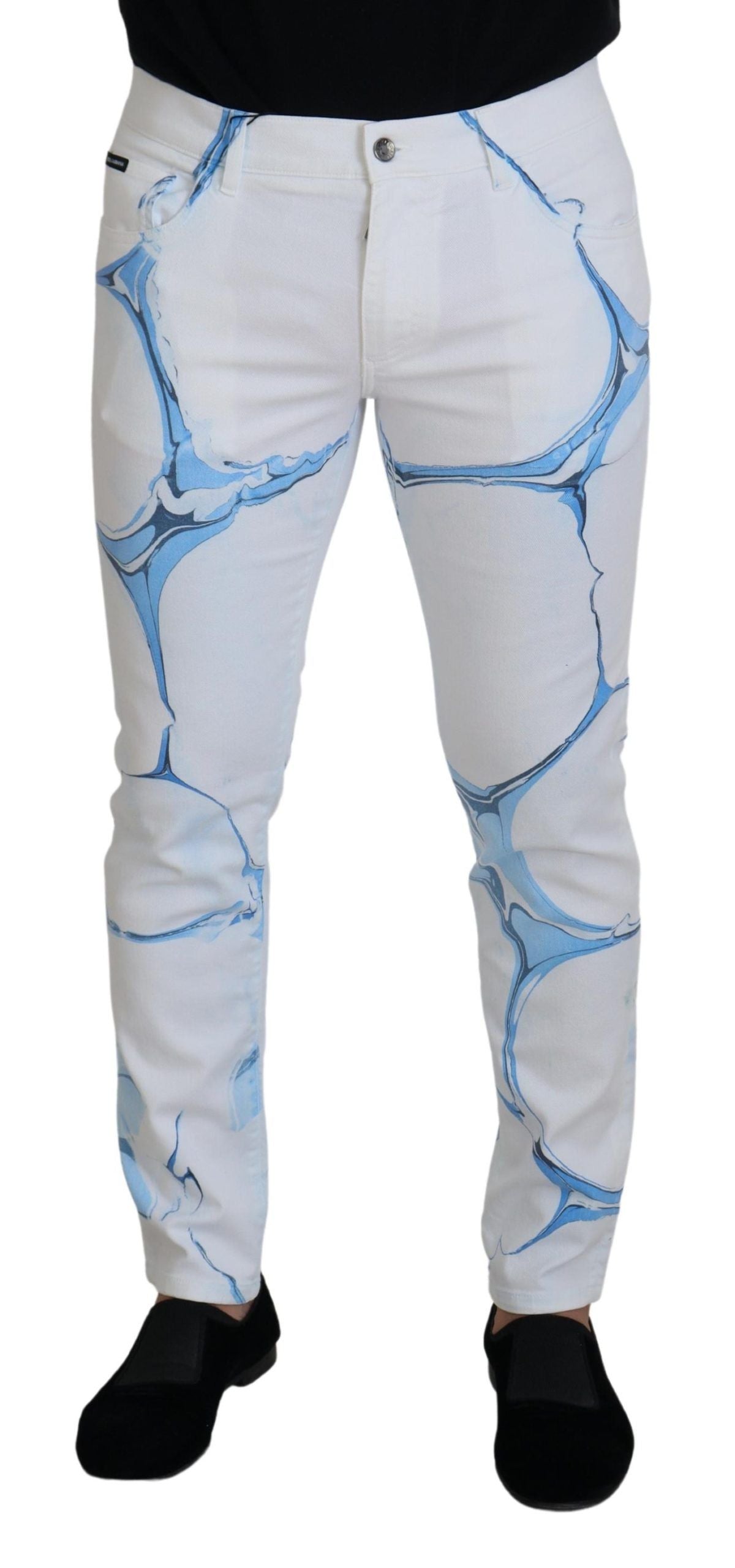 Dolce & Gabbana Weiß Blau Denim Baumwolle Jeans Stretch Skinny Fit Hose