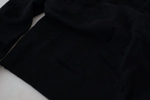 Dolce & Gabbana Schwarzer Wollpullover mit Logo-Muster und Rundhalsausschnitt