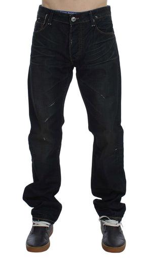 Acht Blaue Waschung Baumwolle Denim Straight Fit Jeans