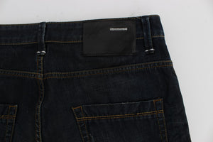 Acht Blaue Waschung Baumwolle Denim Straight Fit Jeans