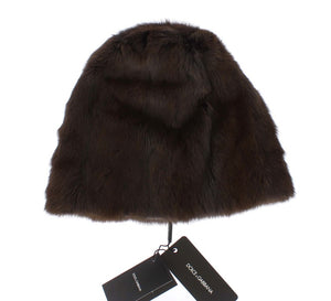Dolce & Gabbana Braunes Wieselpelz Damen Kaschmirmütze Beanie
