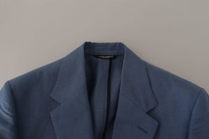 Dolce & Gabbana Blaue einreihige Logo-Blazer-Jacke