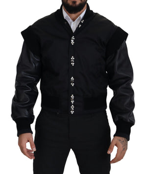 Dolce & Gabbana Schwarzes Nylon Kristalle Mantel Knöpfe Jacke