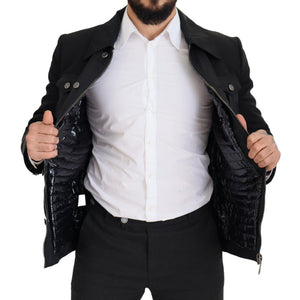 Dolce & Gabbana Schwarze Jacke mit durchgehendem Reißverschluss und Kragen aus Wolle