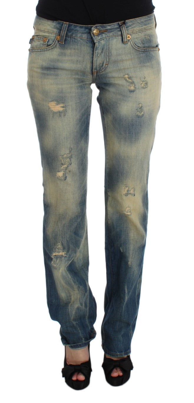 Cavalli Blaue Baumwollwaschung Slim Fit Bootcut Jeans