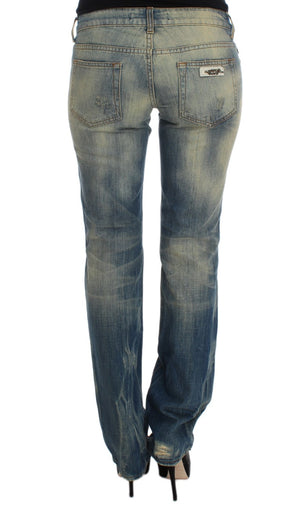 Cavalli Blaue Baumwollwaschung Slim Fit Bootcut Jeans