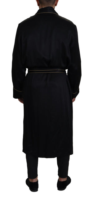 Dolce & Gabbana Schwarzer Robenmantel aus 100% Seide Wickeljacke