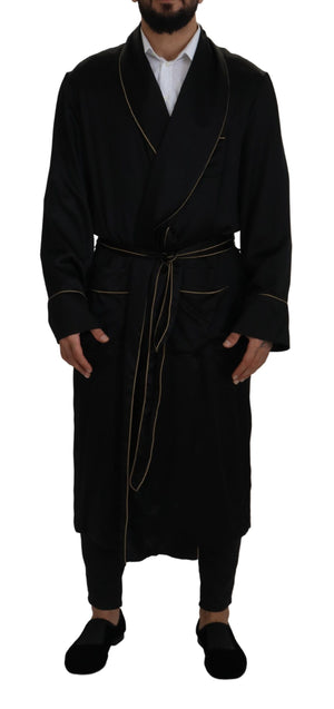 Dolce & Gabbana Schwarzer Robenmantel aus 100% Seide Wickeljacke
