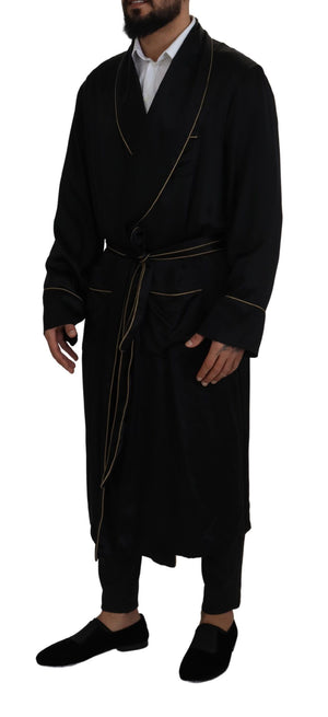 Dolce & Gabbana Schwarzer Robenmantel aus 100% Seide Wickeljacke