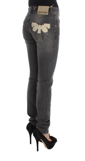 John Galliano Graue Waschung Baumwollmischung Slim Fit Stretch Jeans
