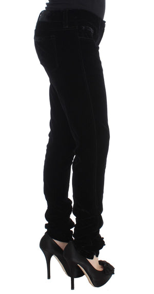 Ermanno Scervino Schwarze Slim Fit-Hose aus Viskosemischung und Samt