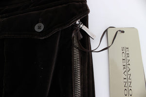 Ermanno Scervino Braune Baumwolle Samt Reißverschlüsse Slim Fit Hose