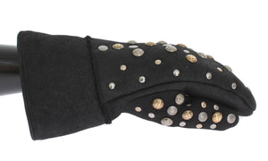 Dolce & Gabbana Graue Woll-Shearling-Handschuhe mit Nieten