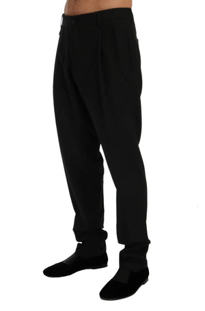 Dolce & Gabbana Schwarz gestreifte Woll-Stretch-Hose