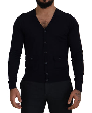 Dolce & Gabbana Blaue STAFF Daunen-Strickjacke aus Wolle