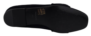 Dolce & Gabbana Schwarz Samt Kristalle Loafers Flats Schuhe