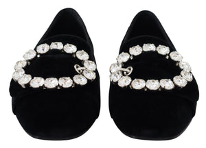 Dolce & Gabbana Schwarz Samt Kristalle Loafers Flats Schuhe