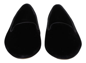 Dolce & Gabbana Schwarzer Samt Slip Ons Loafers Flats Schuhe
