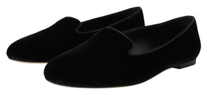 Dolce & Gabbana Schwarzer Samt Slip Ons Loafers Flats Schuhe