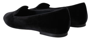 Dolce & Gabbana Schwarzer Samt Slip Ons Loafers Flats Schuhe
