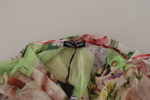 Dolce & Gabbana Multicolor Floral Patchwork Design Ascot Kragen Top Bluse