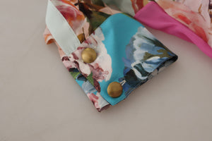 Dolce & Gabbana Multicolor Floral Patchwork Design Ascot Kragen Top Bluse