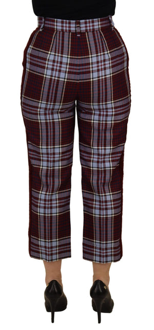 Dolce & Gabbana Graue karierte Hose mit hoher Taille und geteilter Hose