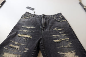 Dolce & Gabbana Schwarze verwaschene, zerfledderte Denim-Jeans mit hoher Taille